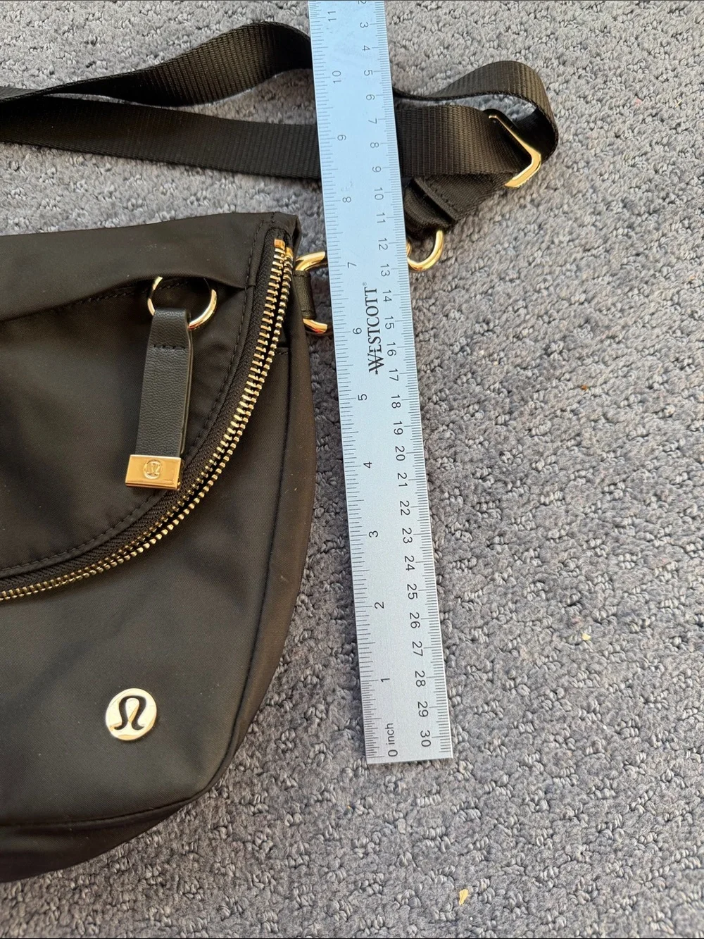 lululemon athletica black crossbody bag with gold hardware